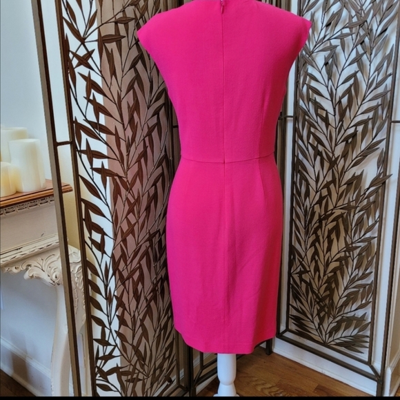 Lafayette 148 New York Pleated Barbiecore Fushia Hot Pink Sheath Midi Dress - Picture 12 of 12